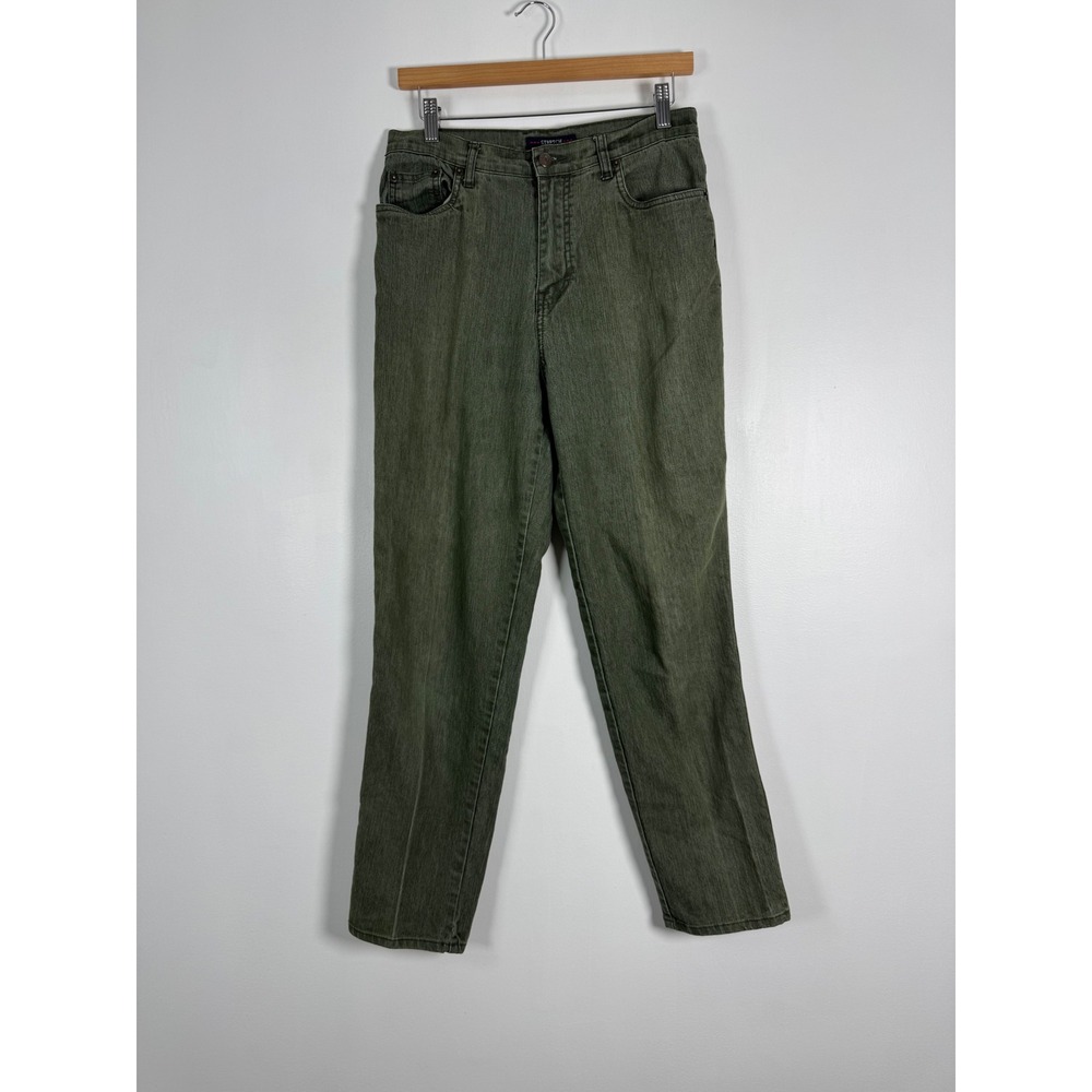 Vintage Bill Blass Women 8 Straight Leg Pants Olive Green Ramie Blend Stretch